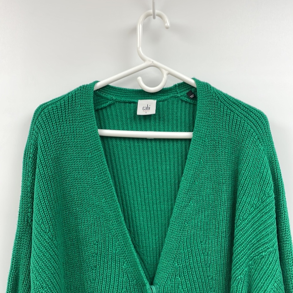 Cabi Lucky Balloon Sleeve Button-Up Cardigan Chunky Knit Sweater Kelly Green L - Picture 4 of 11